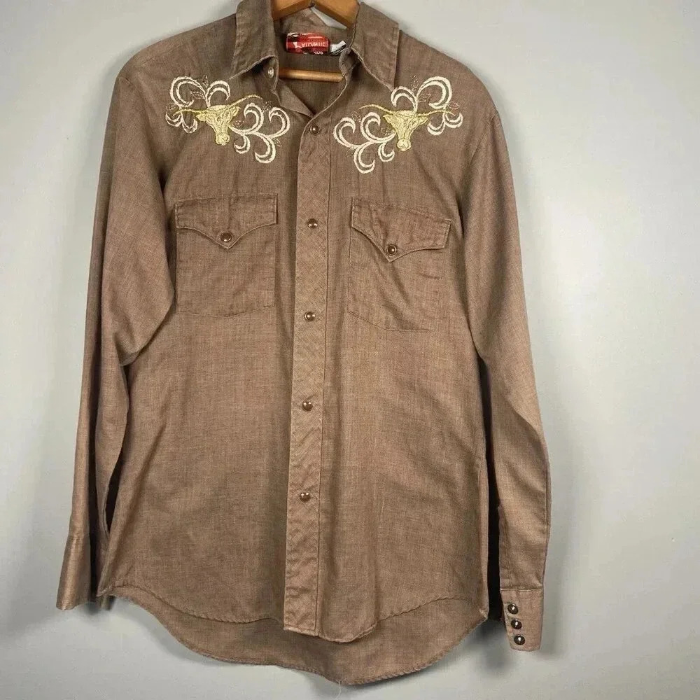 Vintage‎ Cowboy Joe By Atlantic Western Bull Pearl Snap Shirt Men's 15-15 1/2